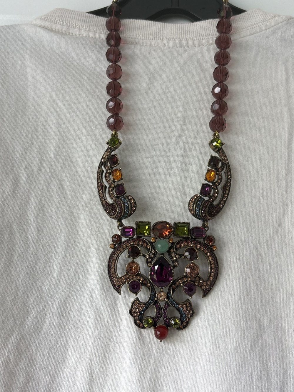 Heidi Daus Colorful Glass Bead & Crystal Bronze Statement Necklace